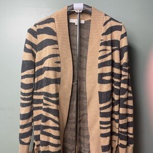 LOFT Men's Cardigan - Black and Tan Zebra Print